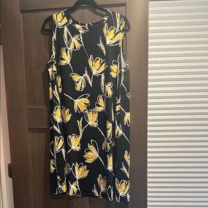 AB Studio Black Sleeveless Mini Dress with Yellow Floral Print